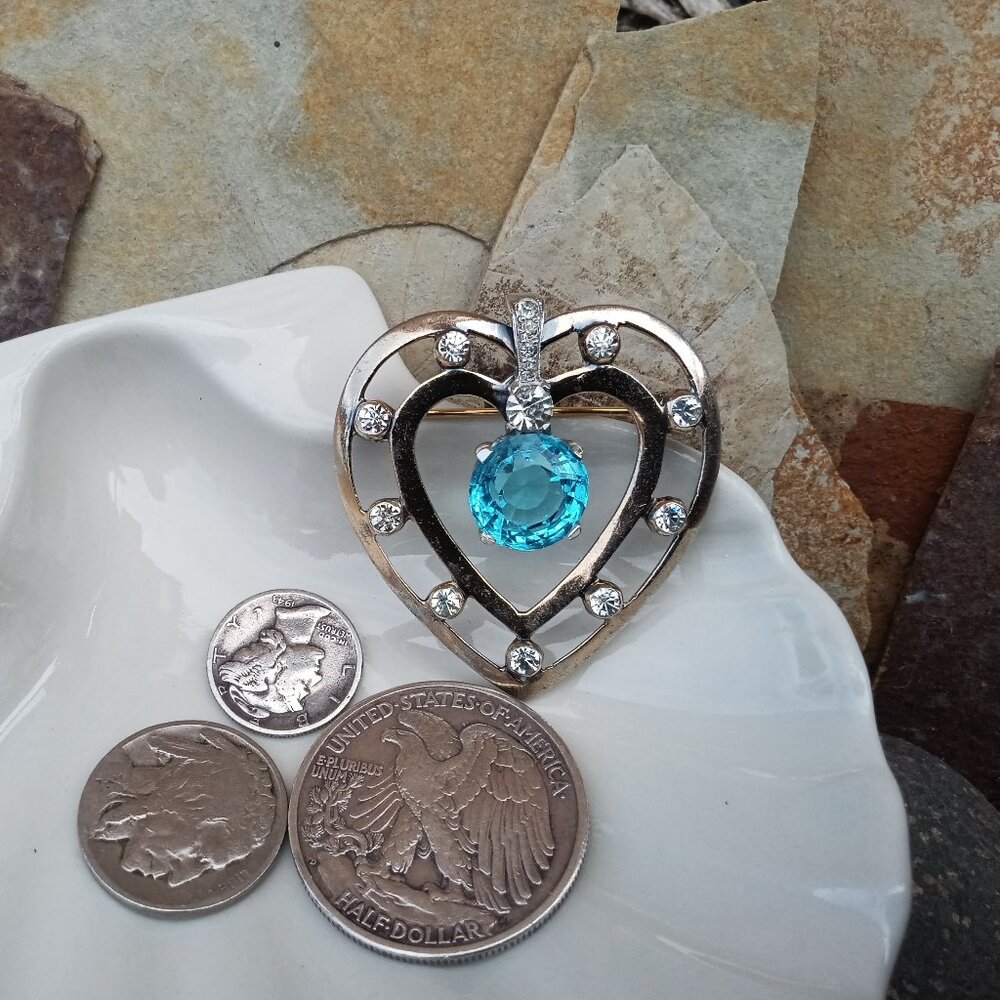 Rare 1940's MAZER Sterling Heart Brooch